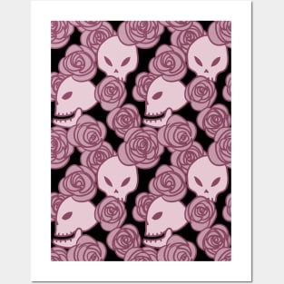 Skulls and Roses (Pink) Posters and Art